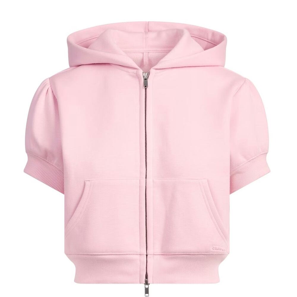SKIMS Cotton Fleece Bubble Sleeve Cropped Zip-Up hoodie in the color Halite.